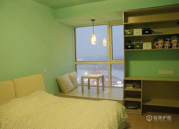 60平简约一居室绿色卧室飘窗装修效果图