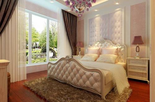 150跃层欧式风格卧室床头背景墙装修效果图