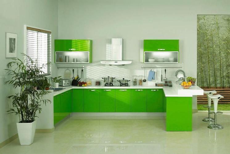 2022现代开放厨房果绿色橱柜装修效果图片