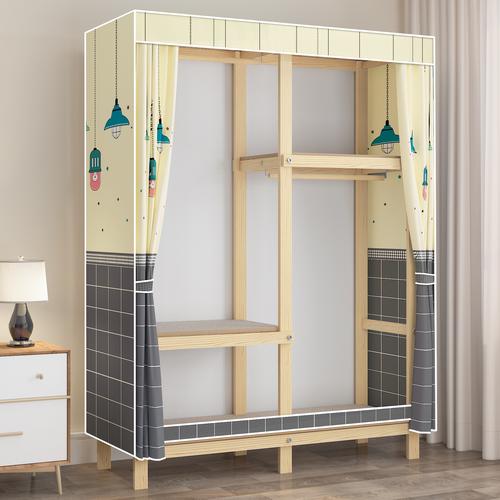 简易衣柜家用卧室结实耐用组装实木结构儿童布衣橱出租房布艺柜子