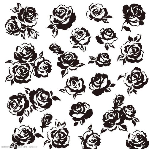 黑白线条剪影玫瑰花图案