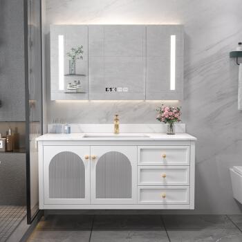 实木浴室柜柜组合现代智能简约卫生间洗脸盆柜普通镜柜智能镜价格一致