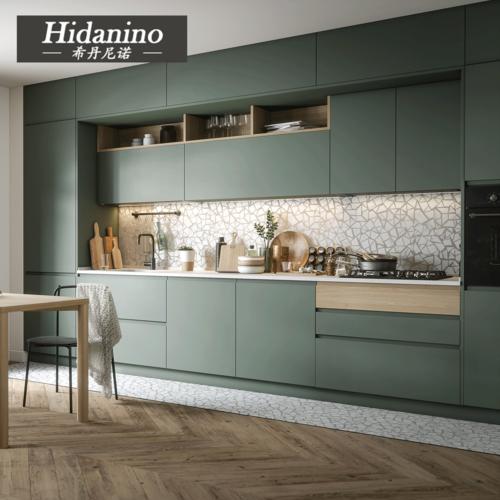 希丹尼诺一字形整体橱柜多层实木石英石绿色现代简约厨房全屋定制