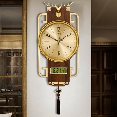 新中式铜挂钟家用客厅中国风实木装饰电波时钟石英表创意时尚摆钟