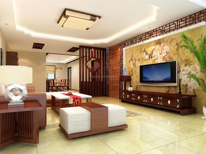 中式客厅背景墙电视柜装修效果图欣赏