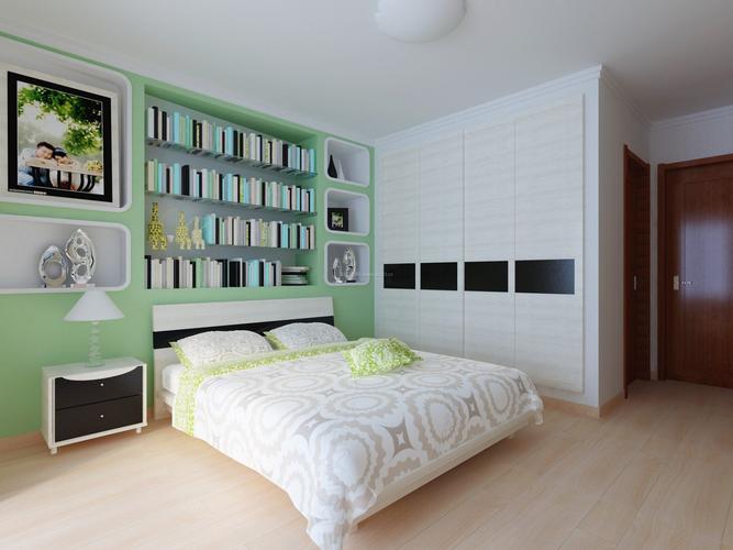 现代卧室床头背景墙壁柜装修效果图