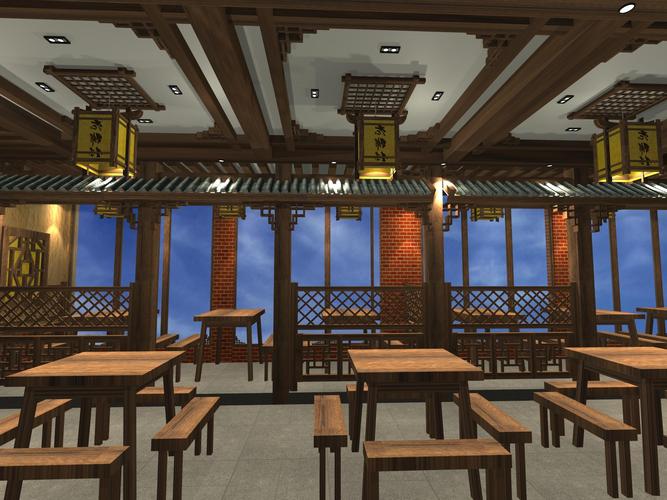 朔州老乡村饭店装修设计案例600中式风格装修效果图