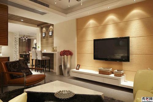 北欧风格客厅木板拼接电视背景墙装修效果图