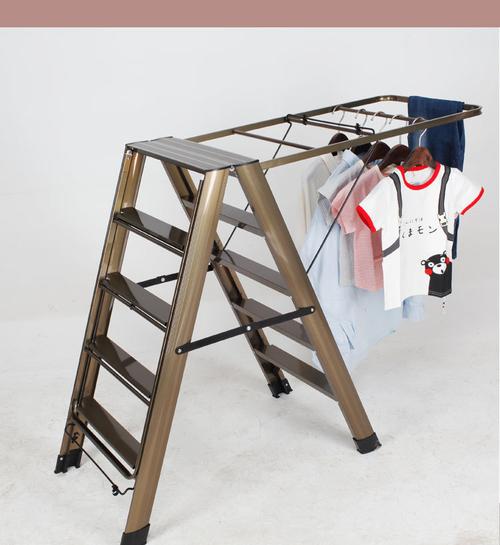 高端铝合金家用梯子晾衣架落地两用折叠室内五步多功能晾晒梯