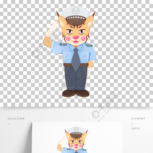 职业动物卡通扁平风山猫警察