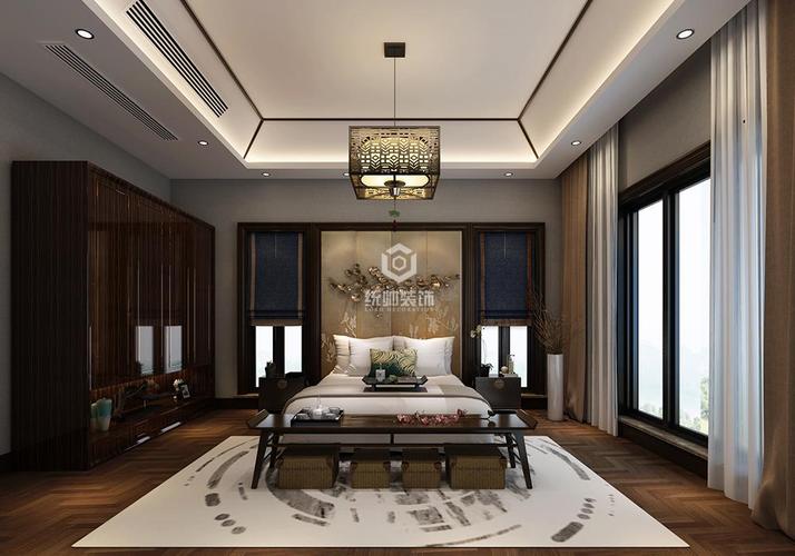 上海周边绿谷云溪400平方新中式风格4室2厅2卫卧室装修效果图