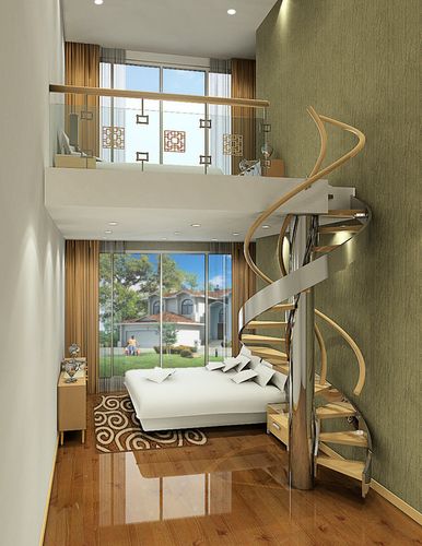 180别墅现代简约风格卧室旋转楼梯装修效果图