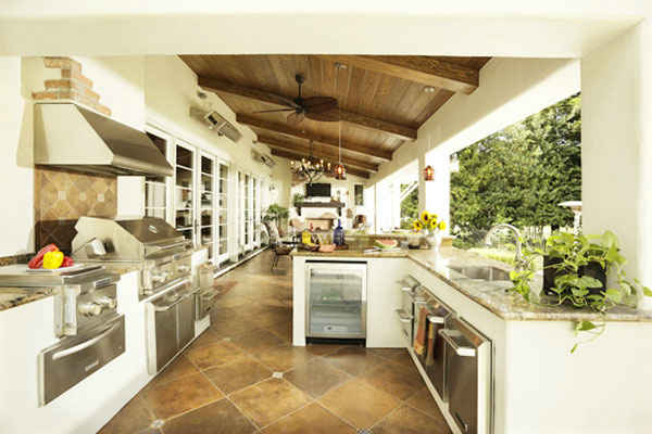 4款别墅户外厨房装修效果图花园露台铁棚室外厨房设计案例图