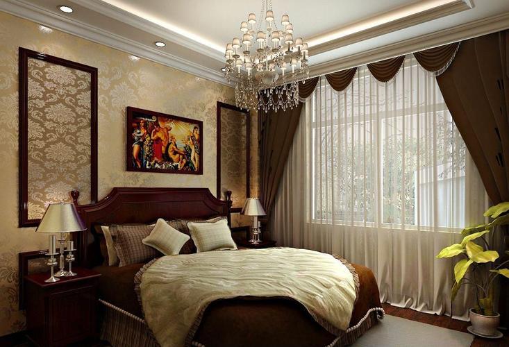 欧式套间欧式卧室窗帘壁纸装修设计效果图