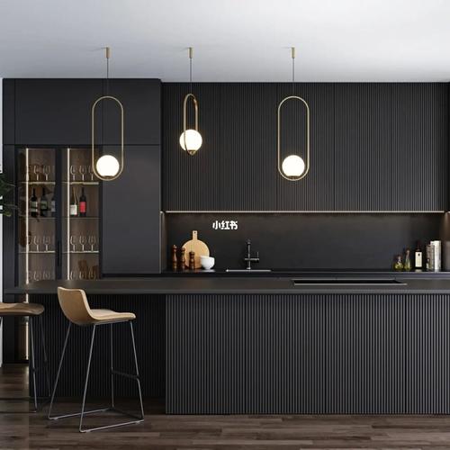 厨房再搭配简洁干练的设计能够给空间赋予无限的想象93黑色橱柜