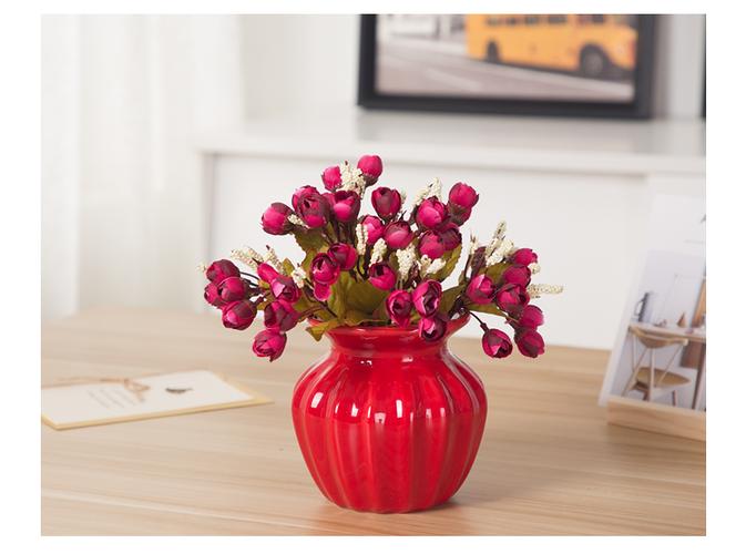 结婚用的红色陶瓷花瓶仿真玫瑰花套装婚房客厅餐桌居家装摆件花插