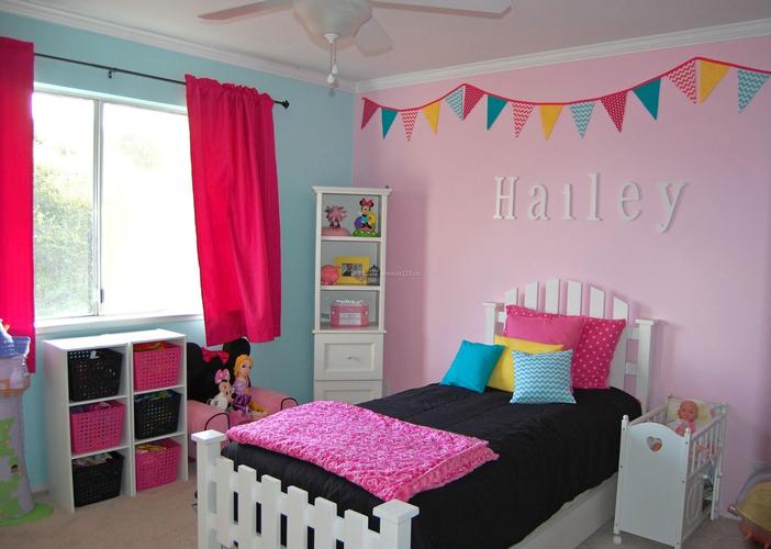 可爱女生卧室粉色墙面装修效果图片