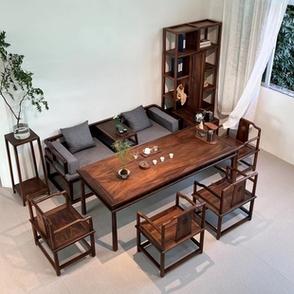 南美胡桃木客厅沙发茶桌六件套新中式原木茶桌椅天然纯原木茶家具