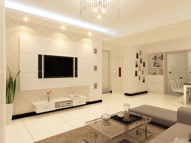 现代白色简约小客厅电视背景墙效果图