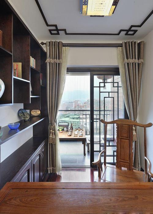 中式古典三居室书房窗帘装修效果图