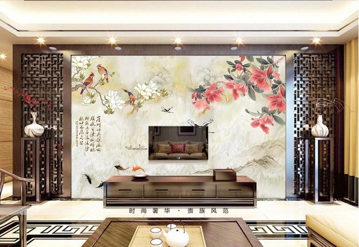 新中式立体客厅电视背景墙装饰画3d无缝壁画厂