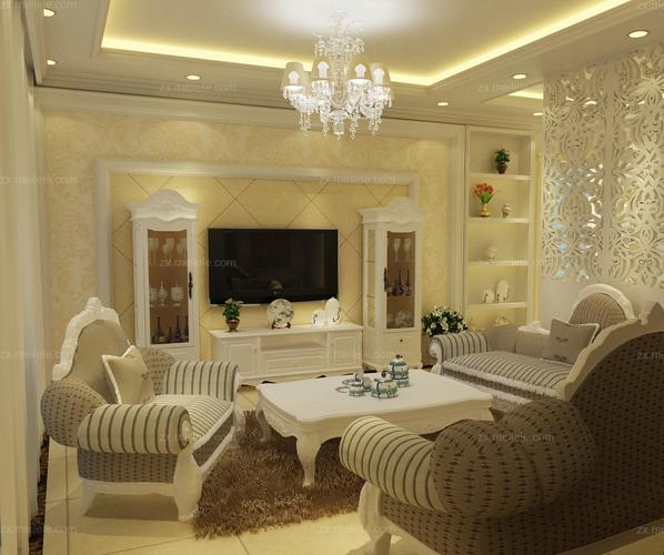 餐厅背景墙酒柜白色奢华优雅的欧式客厅装修效果图欣赏