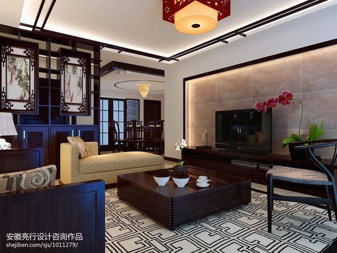 中式古典客厅实木家具装修效果图