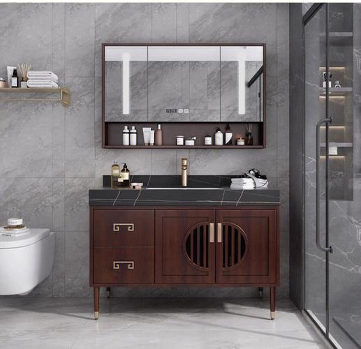 现代轻奢新中式橡木纯实木浴室柜