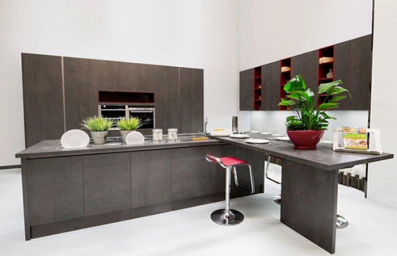 后现代灰色厨房设计效果图开放式厨房橱柜图片