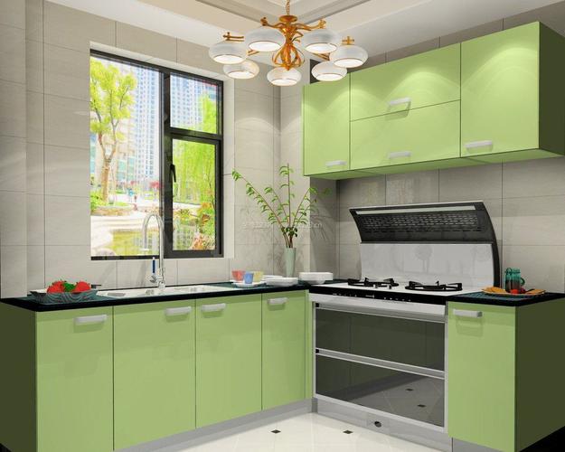小厨房组合橱柜绿色效果图片