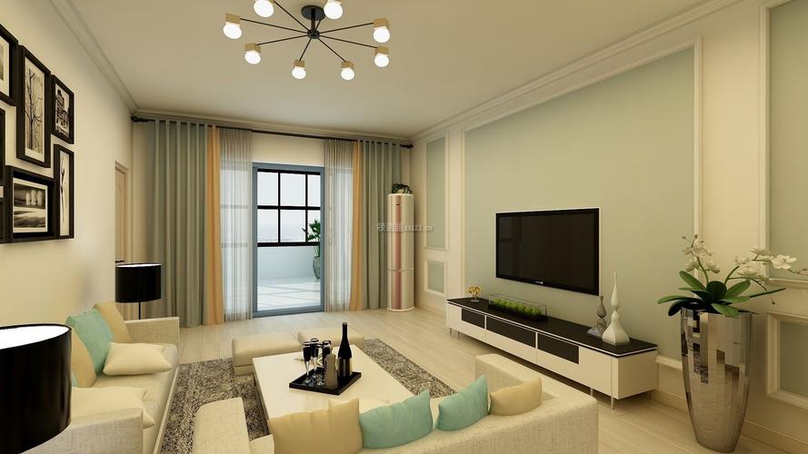 80平米现代风格三居客厅电视墙布置效果图