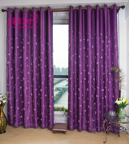 欧式紫色遮光布窗帘绣花窗纱帘卧室客厅成品定制田园