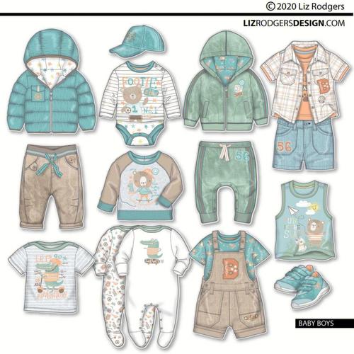 今天分享一下婴儿小童的服装设计款式图和效果图适合0