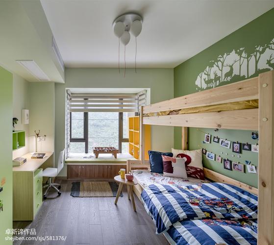 淡青色北欧风格儿童房装修卧室北欧极简卧室设计图片赏析