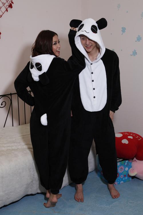 连体睡衣动物熊猫连体套装睡衣猫加厚珊瑚绒家居服一件代发批发