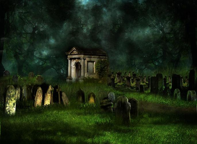 墓地在多云的夜晚全高清壁纸和背景