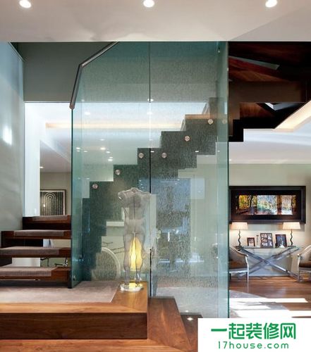 美式家装复式楼梯玻璃隔断效果图