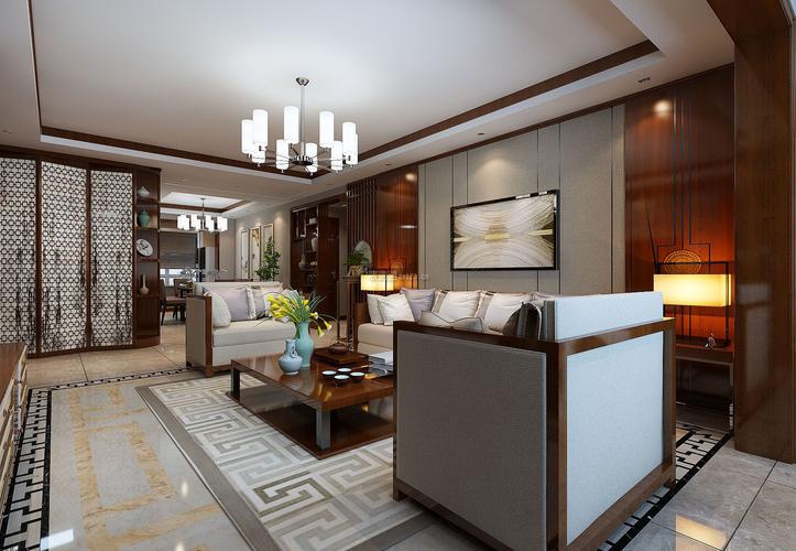127平米新中式风格三居室客厅茶几家装效果图