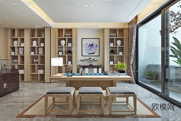 新中式茶室书房3d模型