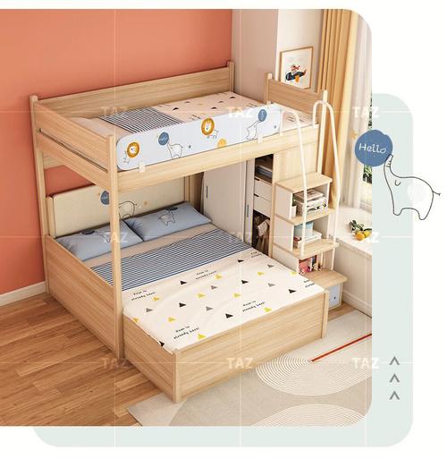 实木儿童床交错式上下床衣柜床日式原木风格