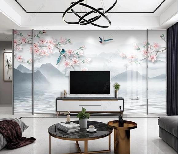 新品3ed新中式家和电视背景墙壁纸客厅沙发现代简约8d影视墙布壁