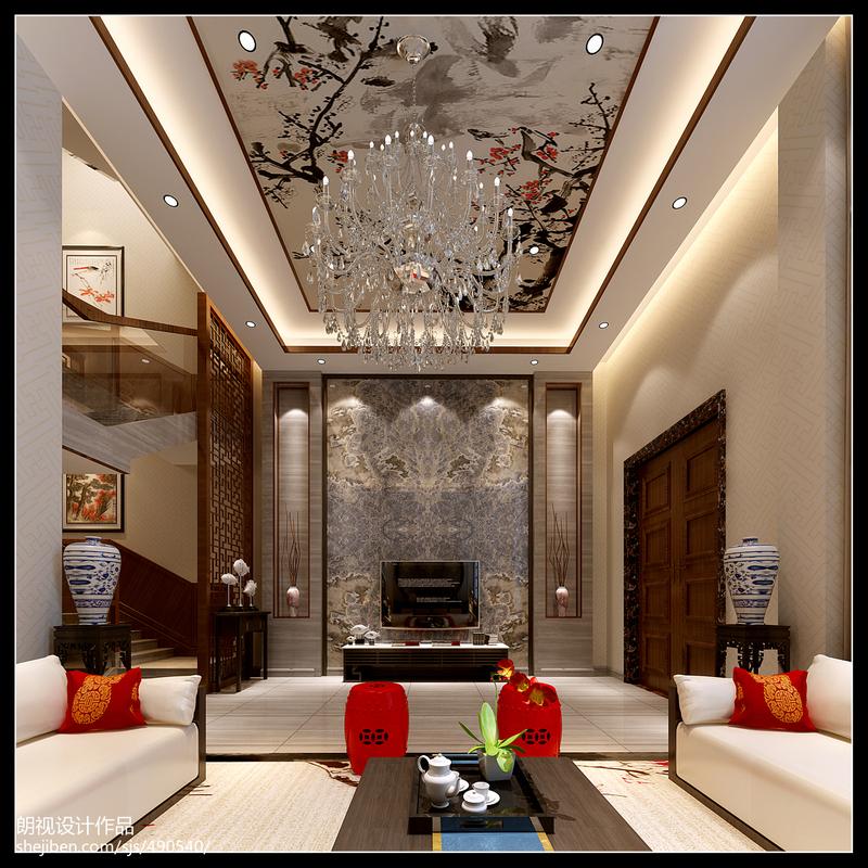 2018面积115平别墅客厅中式装修设计效果图片欣赏客厅中式现代客厅
