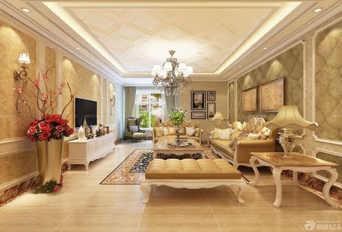欧式家装设计长方形客厅组合沙发背景墙装饰图装信通网效果图