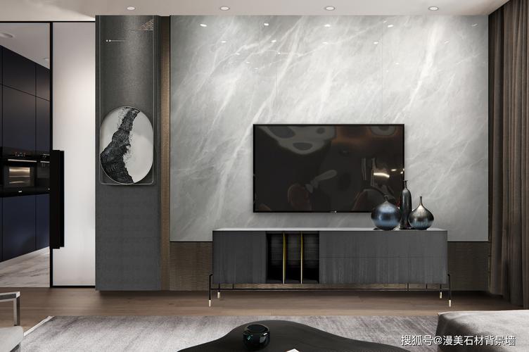 最新款新中式石材电视背景墙效果图漫美石材背景墙设计手机搜狐网