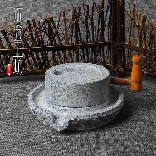 传统小石磨农家手摇石磨盘模型天然磨石制作家居装饰创意礼品摆件