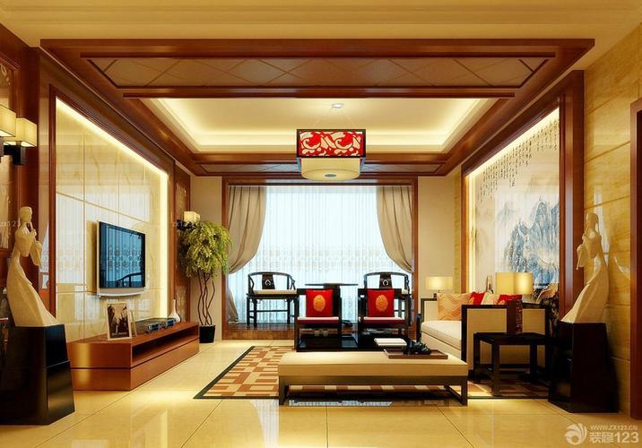 现代中式客厅沙发背景墙装饰装修效果图大全2015图片