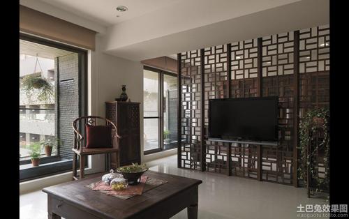 中式风格镂空木架电视背景墙设计设计图片赏析