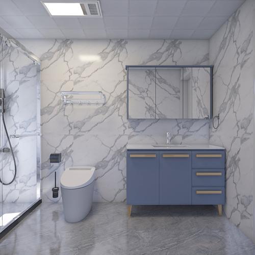 为爵士白大理石瓷砖地面为灰色釉面大砖浴室柜的低彩度色系为卫生