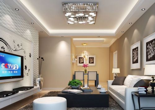 现代简约客厅布置吸顶灯装修效果图片