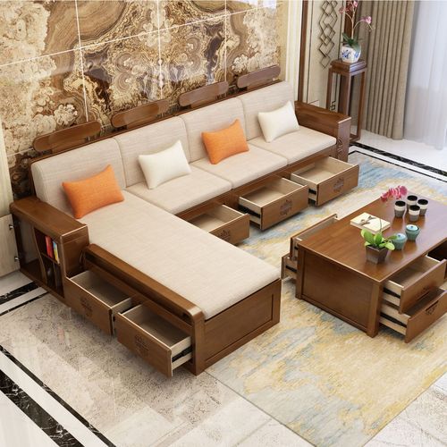 中式实木沙发冬夏两用大小户型套装贵妃现代客厅收纳储物组合家具